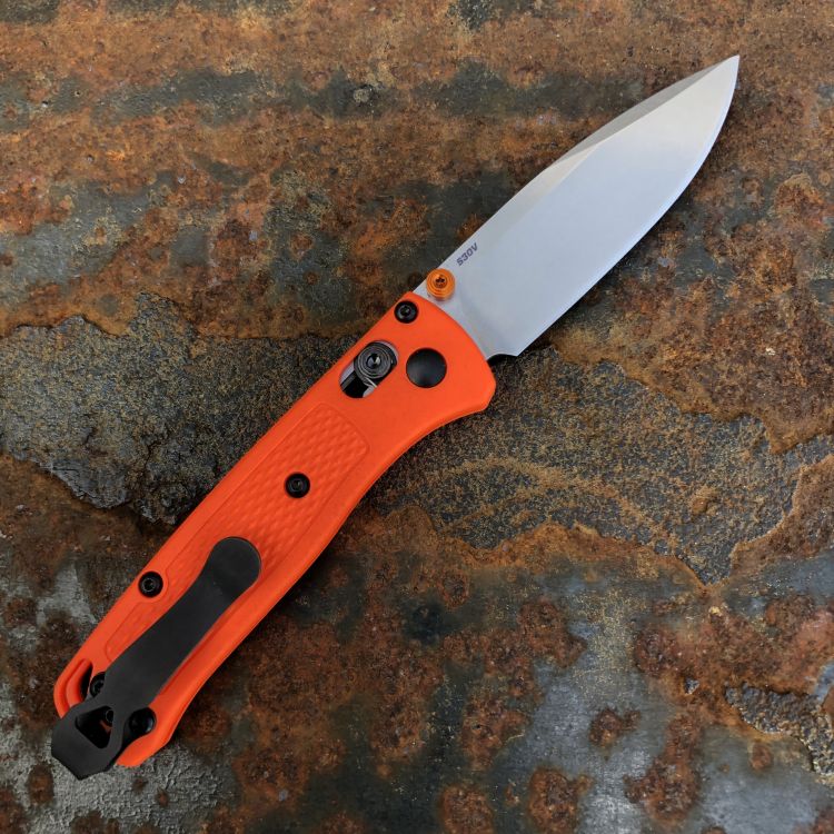 Benchmade Mini Bugout Orange Grivory Scales 2.8" Satin S30V Blade Folding Knife